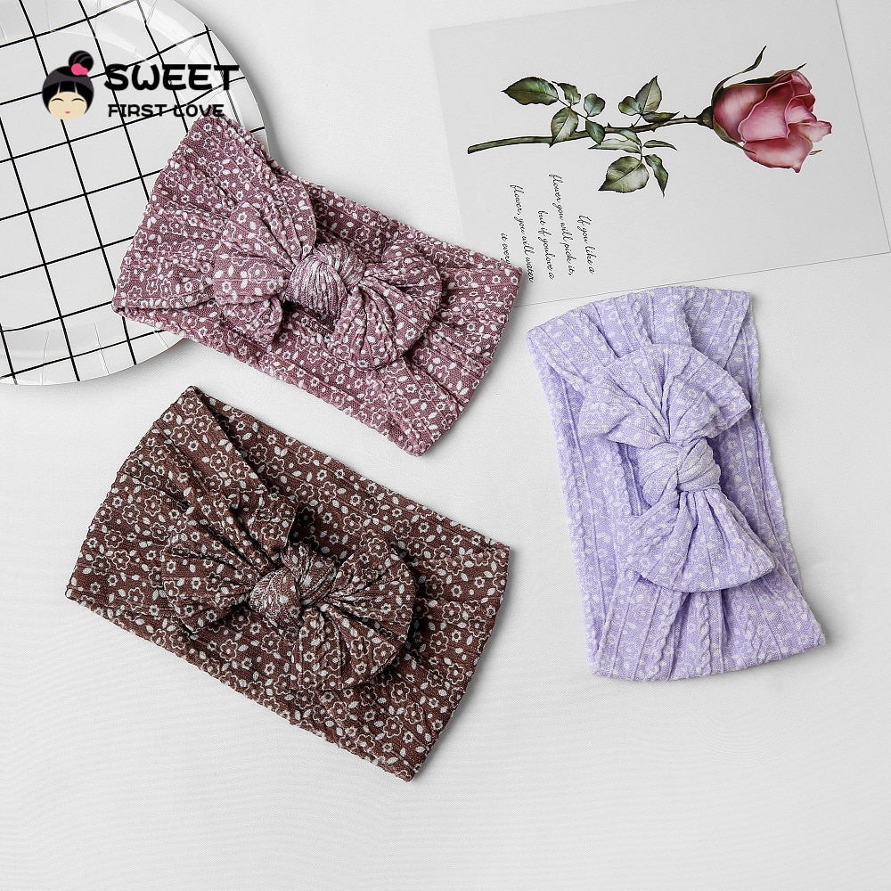 Girl Print Bow Baby Headband Soft Stretch Nylon Elastic Hair Bands Printed Design Bowknot Turban Babies Hair Accessories