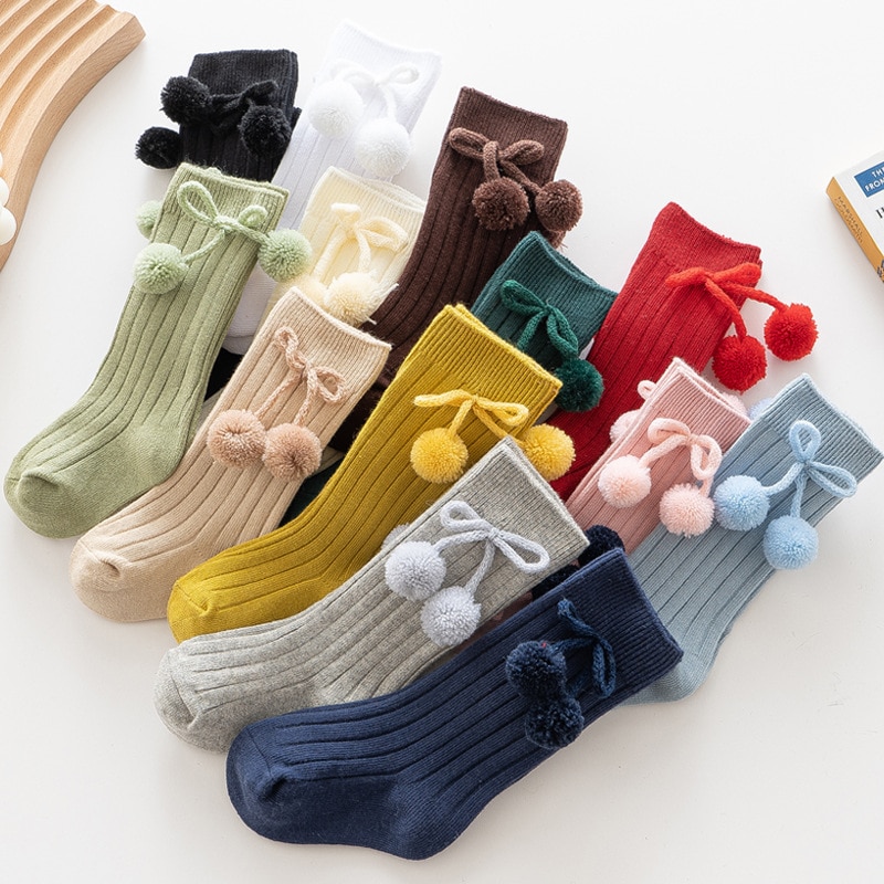 2023 Baby Girls Socks New Toddlers Girl Pompoms Knee High Long Soft Kids Socks Bows 0-4 Years Newborn Socks Tights for Girls