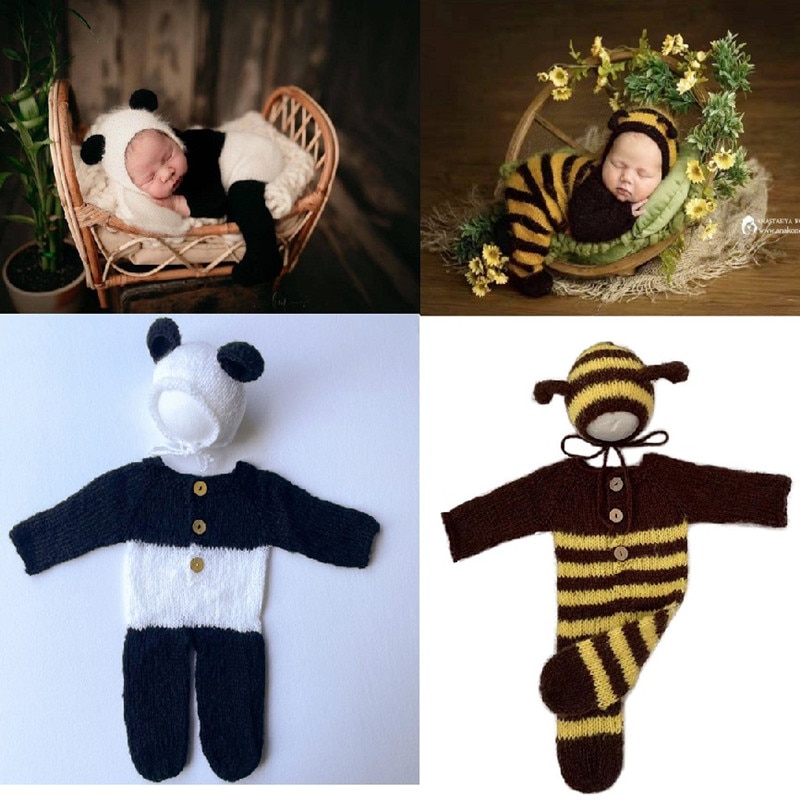 Newborn Photography Props Baby Photoshoot Outfit Baby Annimal Cosplay Knitted Romper Bodysuit Photography Clothing