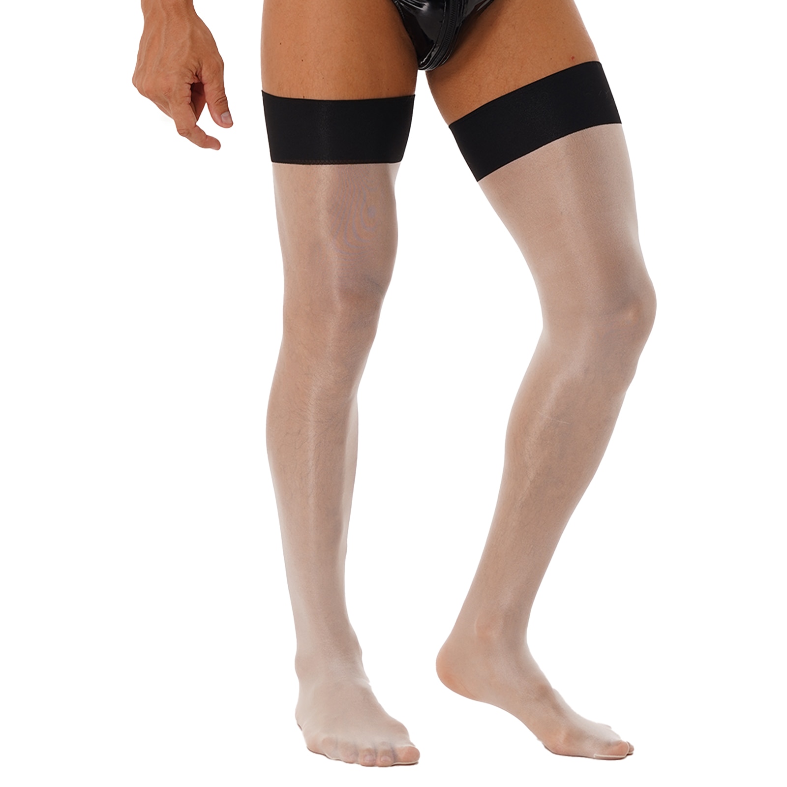 Mens1Pair Thin Thigh-high Socks Lingerie See Through Sheer Glossy Stretchy Stockings Transparent Stocking Costume Accessories