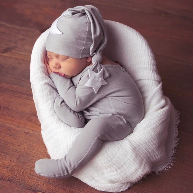 2Pcs Baby Hat Bodysuit Set Newborn Photography Props Costume Long Tail Romper Jumpsuit Kit Infants Photo Shooting