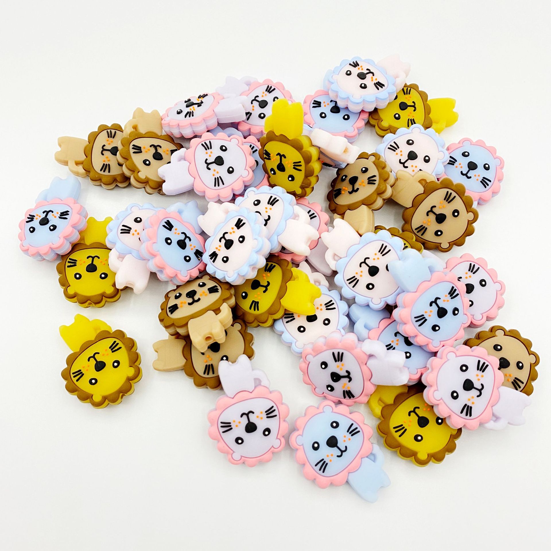 30mm 10pc/lot Lion Silicone Beads Baby Teething Pacifier Chains Necklace Accessories Safe Food Grade Nursing Chewing BPA Free