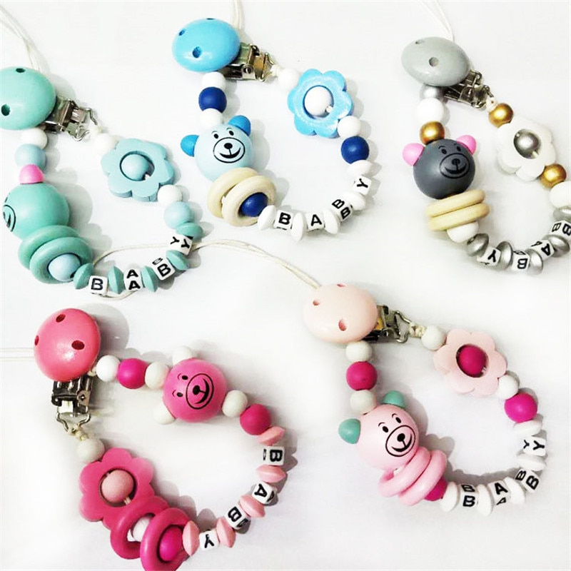 Baby Pacifier Clip Chain Infant Boys Girls Cute Cartoon Bear Letters Toys Teether Pacifier Chain Baby Nipple Feeding Dental Care
