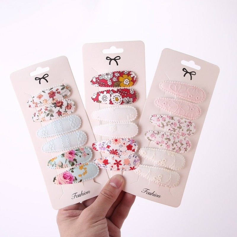 6pcs/set Korean Floral Baby Girl Sweet Princess Hairpins Fabric Hair Clip Bang Side Clip Baby Hair Accessories