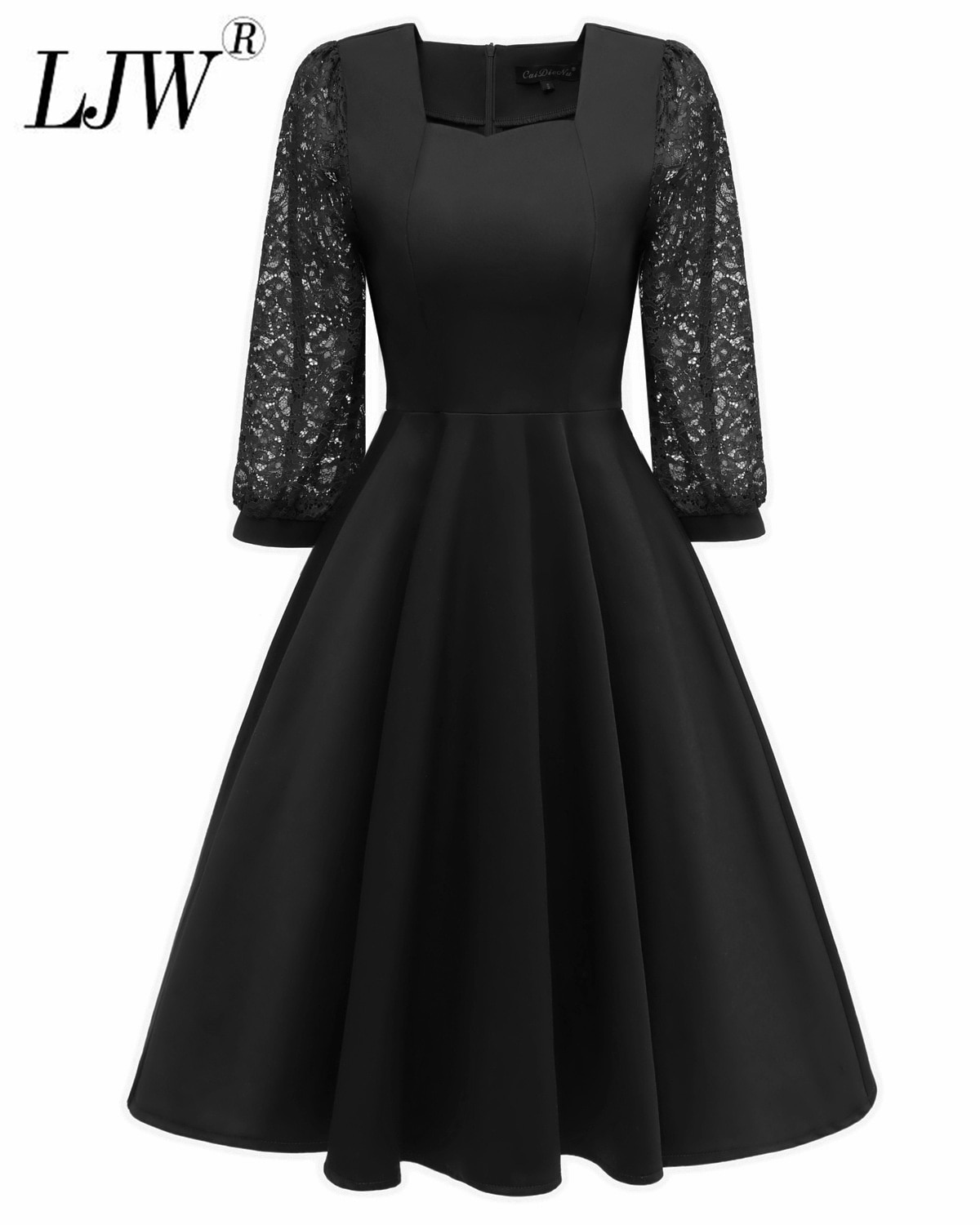 New Hepburn style youth cocktail evening dress three-quarter sleeve lace slim fit stitching dress middle-aged children's hi