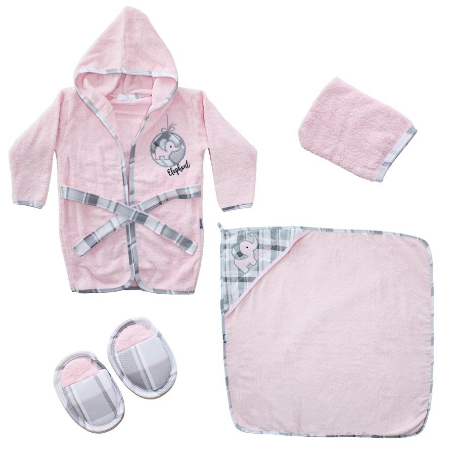 Pink Elephant bathrobe Set
