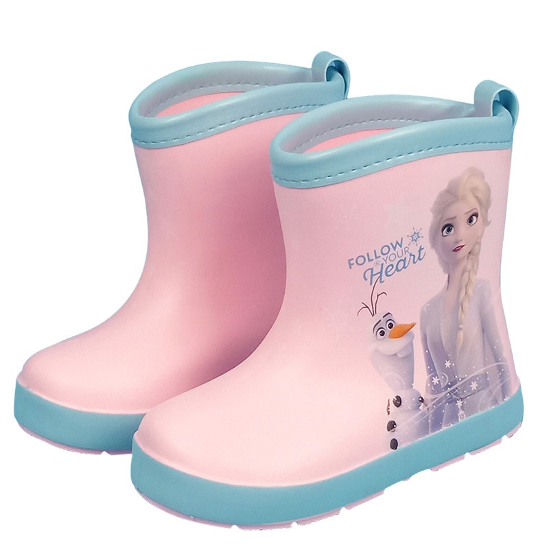 Disney Children's Rain Boots Frozen Princess Girls Elsa Sports Bottom Plus Velvet Removable Shoes Non-slip Mid-tube Rain Bo