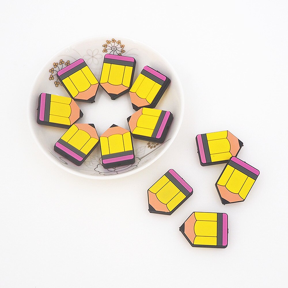 Chenkai 10pcs Pencil Gift Box Badge Beads Cartoon Silicone Bead BPA Free Infant Chewable Dummy Necklace Pacifier Toy Accessories