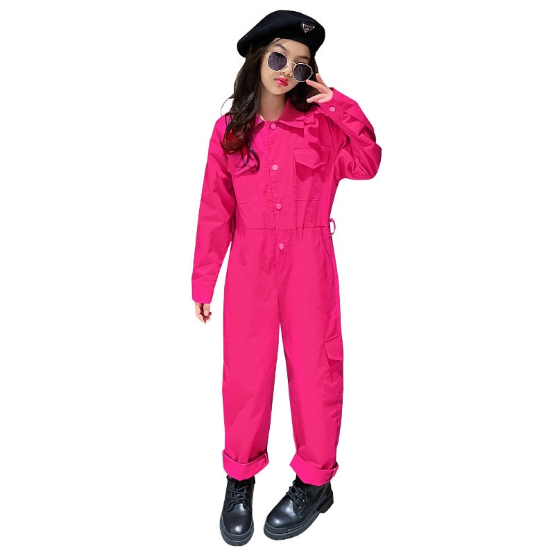 Autumn New Jumpsuits for Young Girls Playsuits with Free Waistbelt Hot Sale Cargo Pants Cotton Fashion Bodysuit Children Clothes