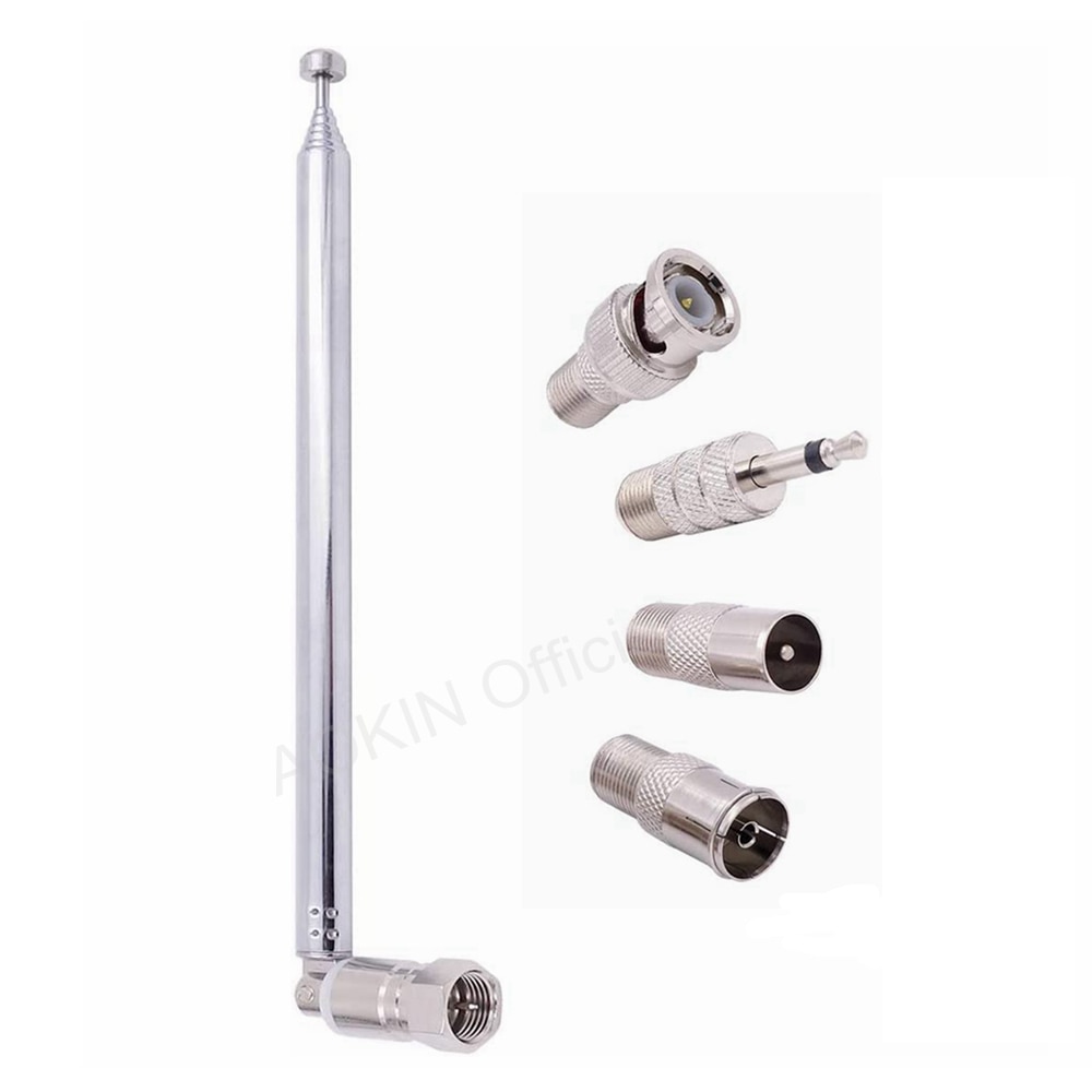 FM Antenna Telescopic 75 Ohm Screw F Type Plug Antenna with PAL BNC 3.5mm Jack Connector Adapter FM Radio Antenna for Amplifier