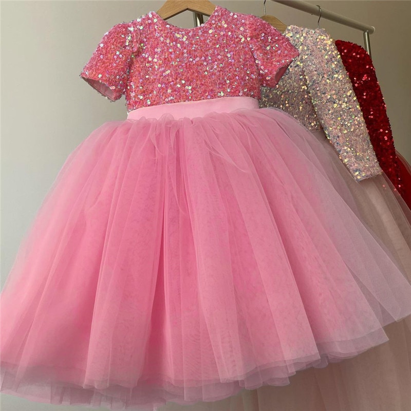Kids Party Dresses for Girls Sequin 2023 New Wedding Evening Ball Gown Elegant Children Princess Dress for Birthday 4-10 Years