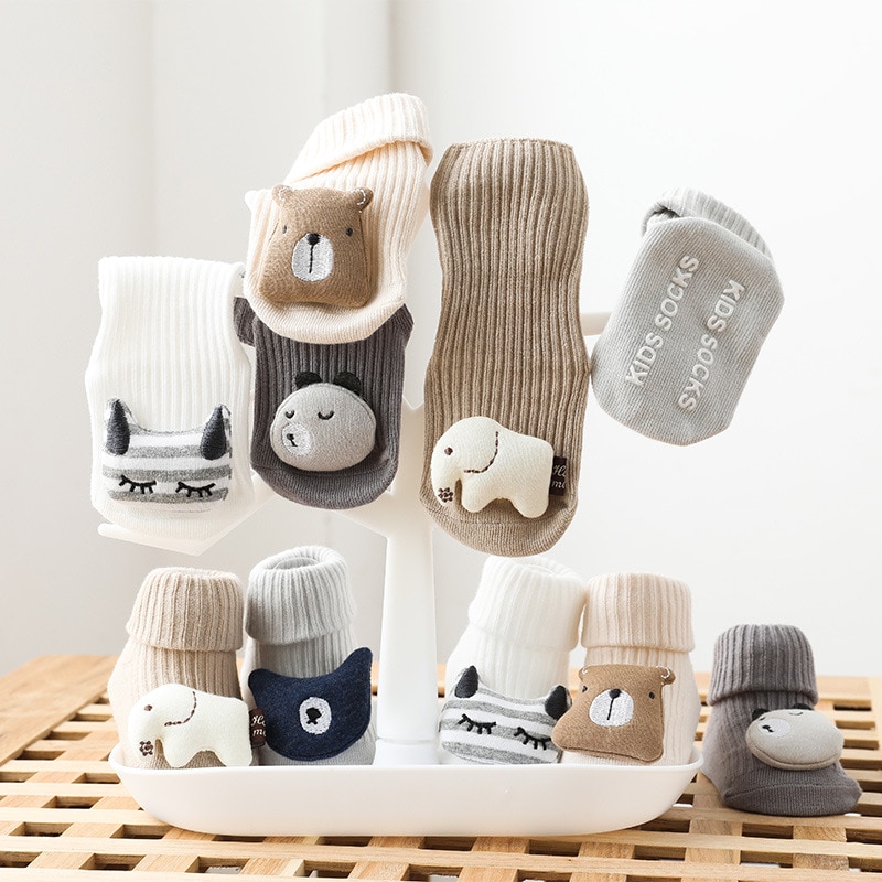 Baby Girls Boys Anti Slip Dispensing Floor Clothes Autumn Winter Cotton Soft 3D Cartoon Animal Doll Socks for Infant Newborn