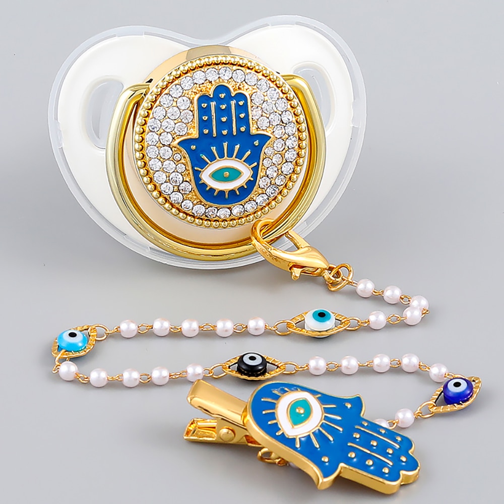 Luxury Baby Pacifier Holder Evil Eyes Baby Shower Gift BPA Free Silicone Pacifier Gold Bling Newborn Dummy Soother Chupetes