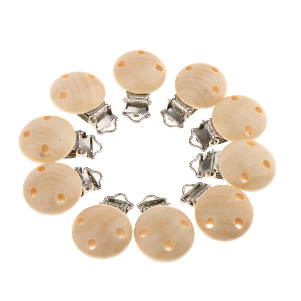 10 Pcs Baby Pacifier and Pacifier Clips Natural Wooden 3 Holes Clips of