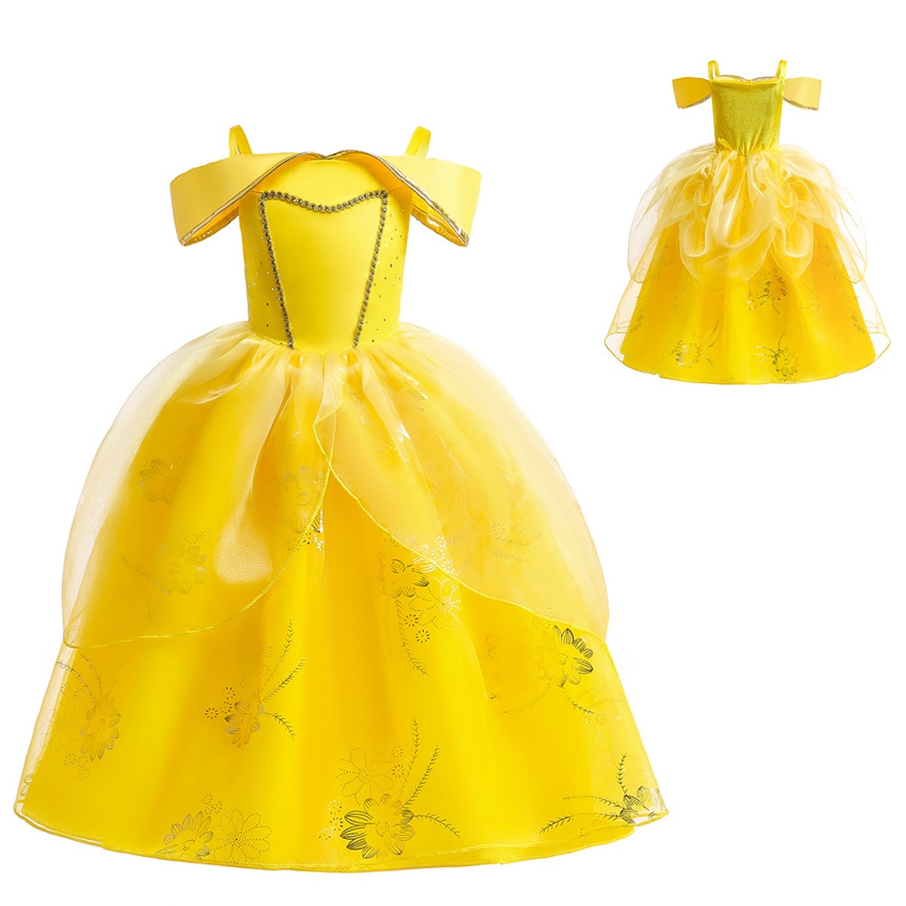 2022 Christmas Princess Clothes Beauty and the Beast Girls Halloween Belle Costume Children Dresses for Party and Wedding 4-10 Y