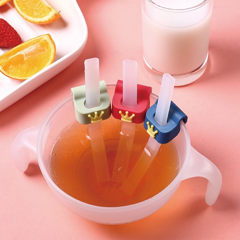 1 Pc Silicone Straw for Baby Boy Girl Crown Straw Soft Safety Soup Water Solid Food Straw with Buckle for Toddler Baby Feeding