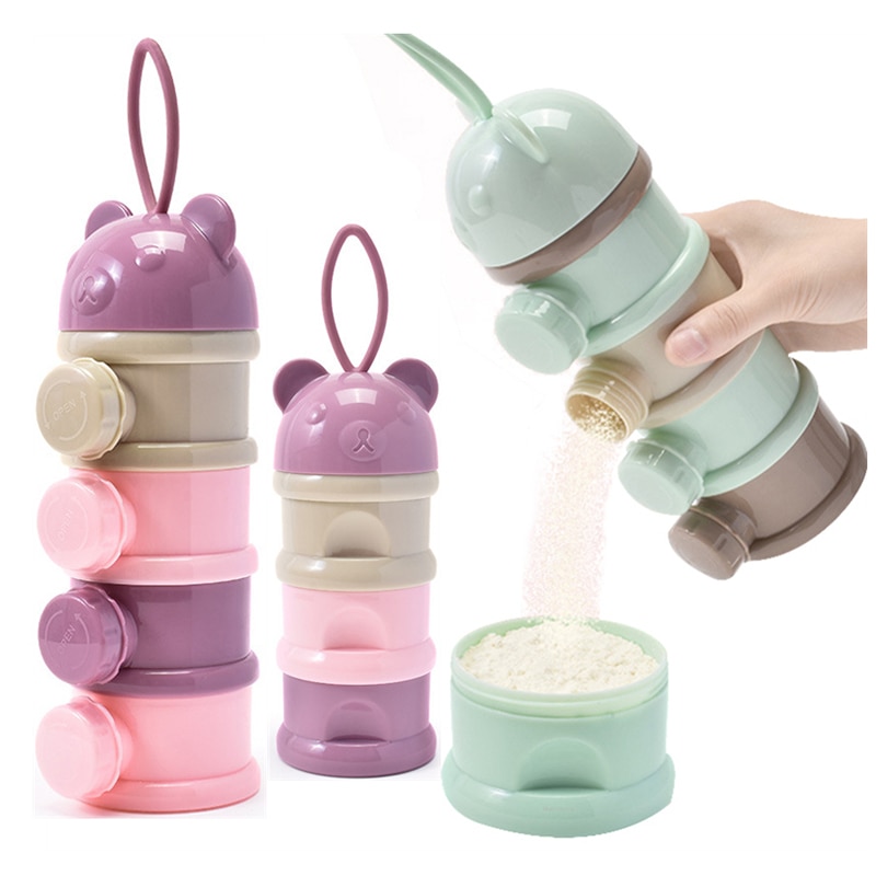 4 Layer Bear Style Portable Baby Food Storage Box Multiple Openings Cereal Cartoon Infant Milk Powder Box Toddle Snack Container