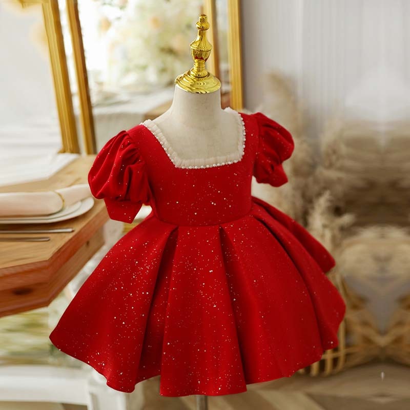 Red Christmas Toddler Baptism Child Girls Dress Infant Evening Party Princess Dresses for Wedding Baby 1st Birthday Kids Clothes