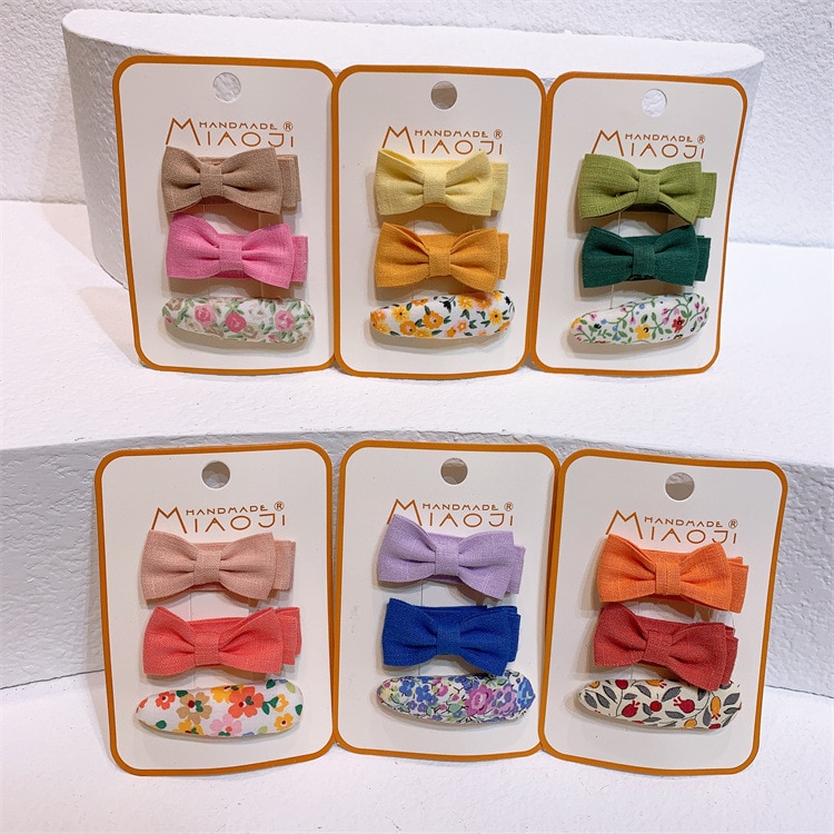 3pcs/set Printing Bows Hair Clip For Kids Girls Floral Embroidery Bowknot Spring Summer New Hairpins Headwear Hair Accessories