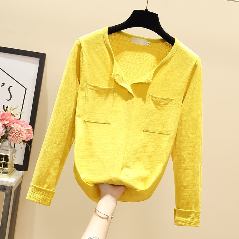 autumn simple long-sleeved t-shirt women's loose bottoming shirt White