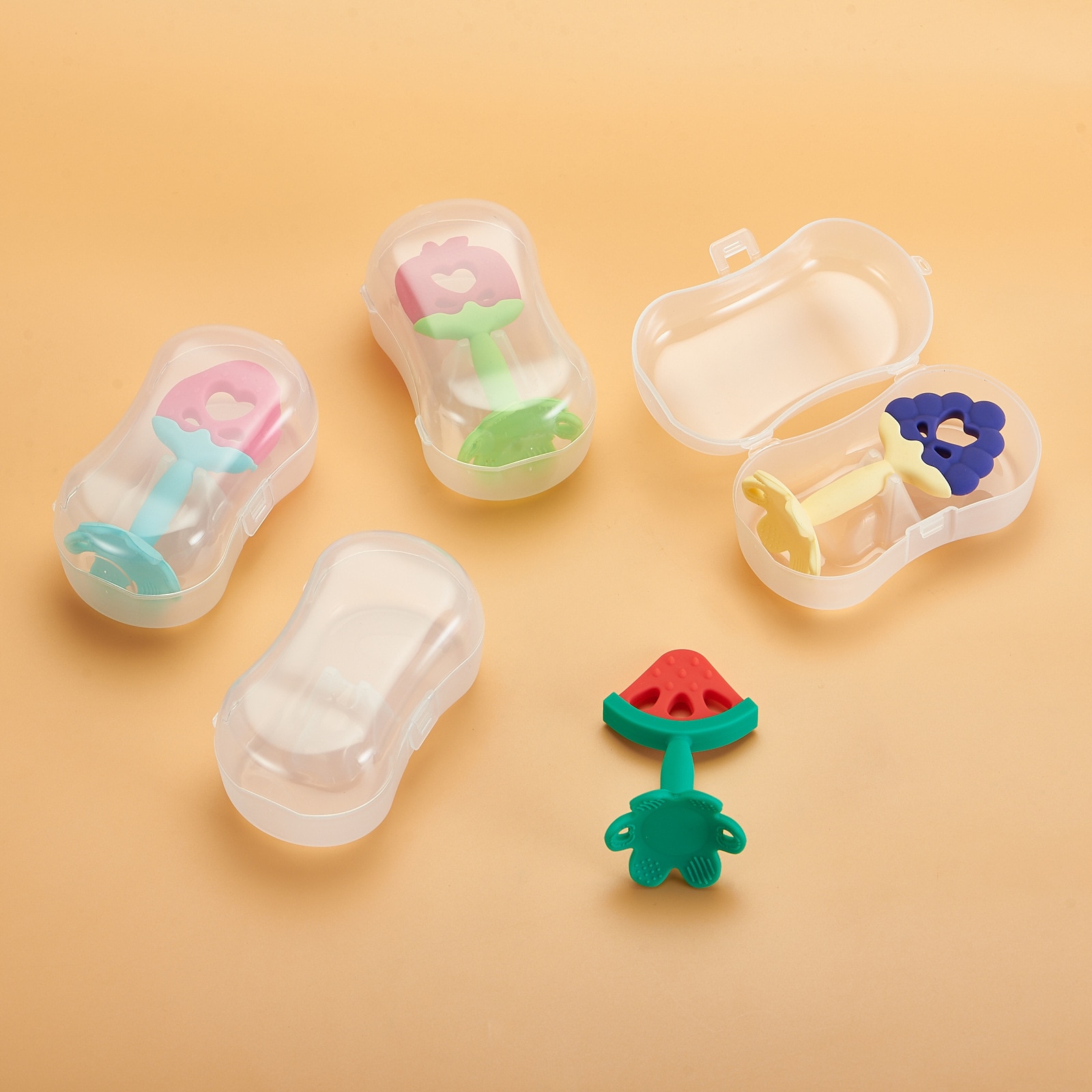 Baby Silicone Teether Baby Accessories Infant Teether Fruit Cartoon Teether Storage Box