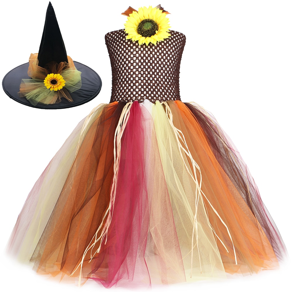 Autumn Scarecrow Tutu Dress for Girls Halloween Carnival Costume Kids Cosplay Scary Scarecrow Masquerade Party Clothes Vestido