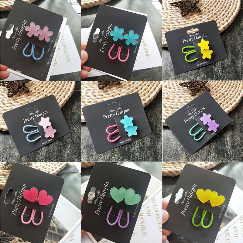 2Pcs/set Fluorescence Elastic Weaving Hair Bands Kids Star Floral Heart Hair Rope Tie for Baby Girls Kawaii Headwear Accessories