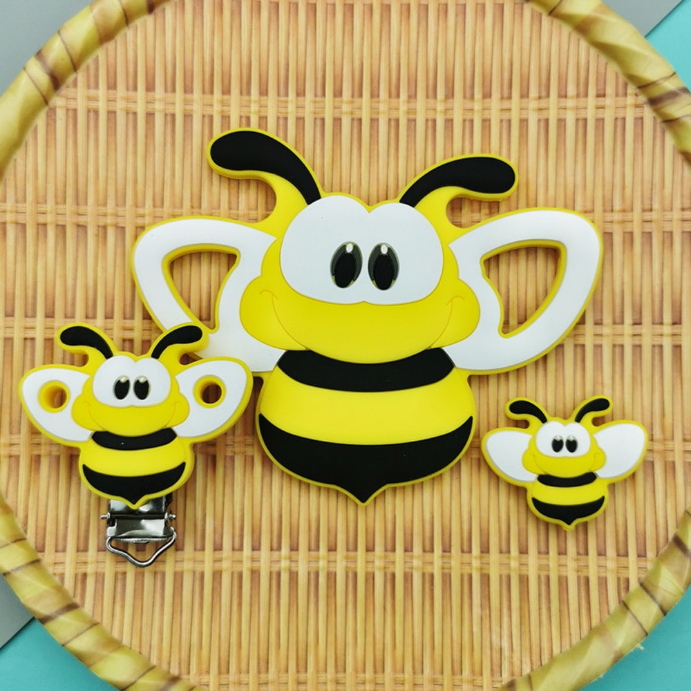3PC/Set Baby Teether Silicone Beads Clips Cartoon Bee Pendants DIY Pacifier Chain Accessories Baby Chew Nipple Holder Toys Gifts