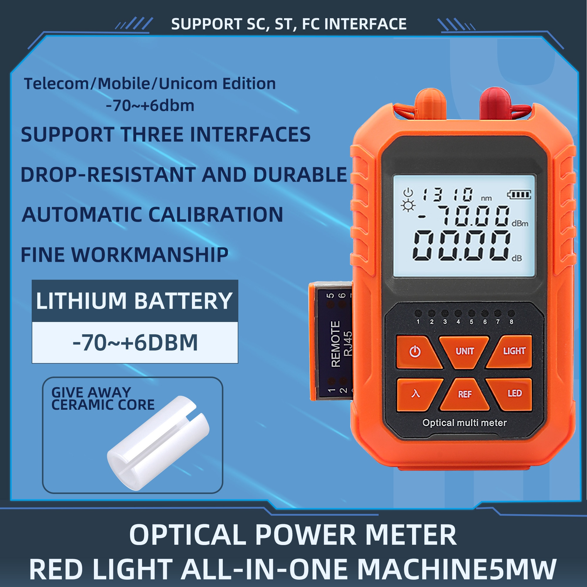 3In1 Fiber Optic Cable Network Rechargeable Test One machine -70~+6DBM 15mW Optical Power Meter Visual Fault Locator