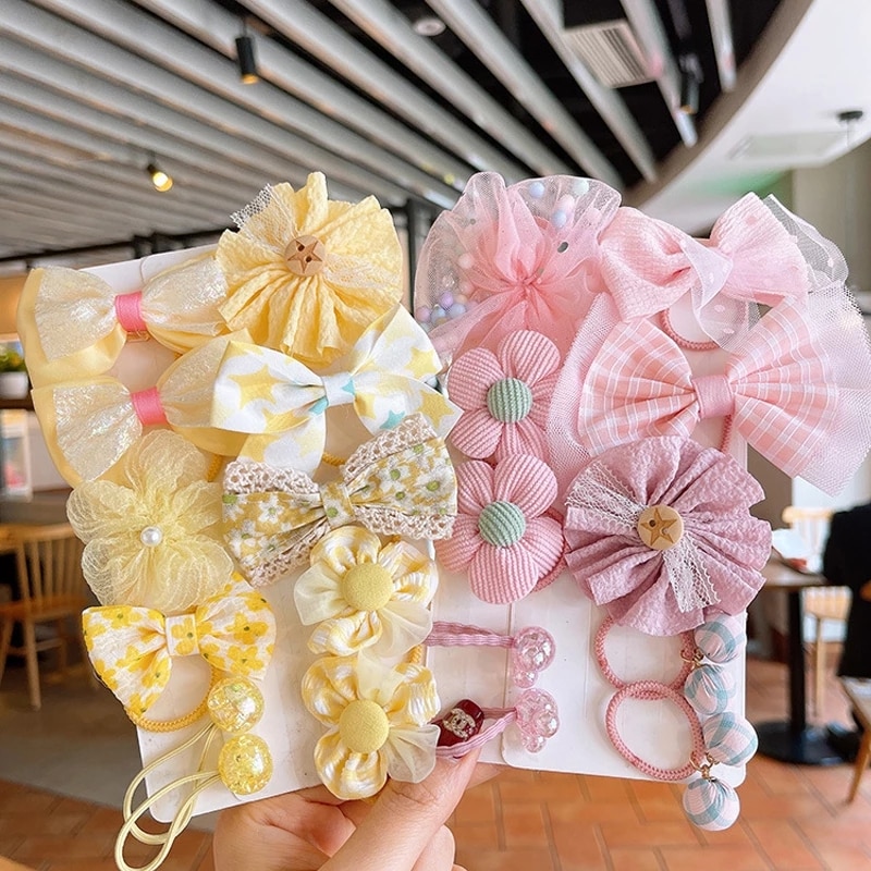 10-Piece /Set Children's Rubber Band Elastic Good Flower Baby Hair Ring Little Girl Mesh Bow Head Rope Wholesale