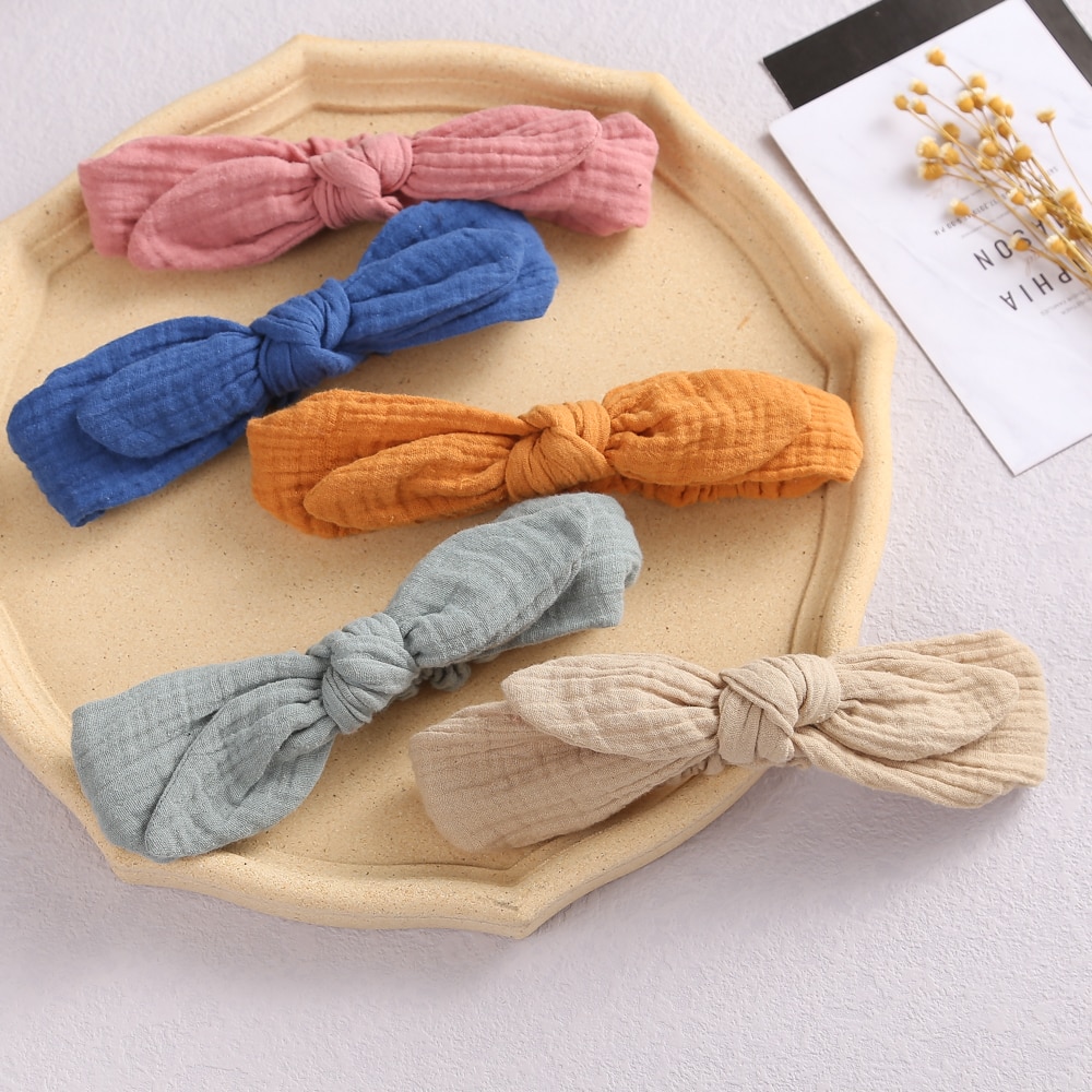 Cotton Baby Headbands Newborn Soft Turban Girl Hair Bow Solid Rabbit Ear Head Wrap Kids Elastic Hairbands Baby Hair Accessories
