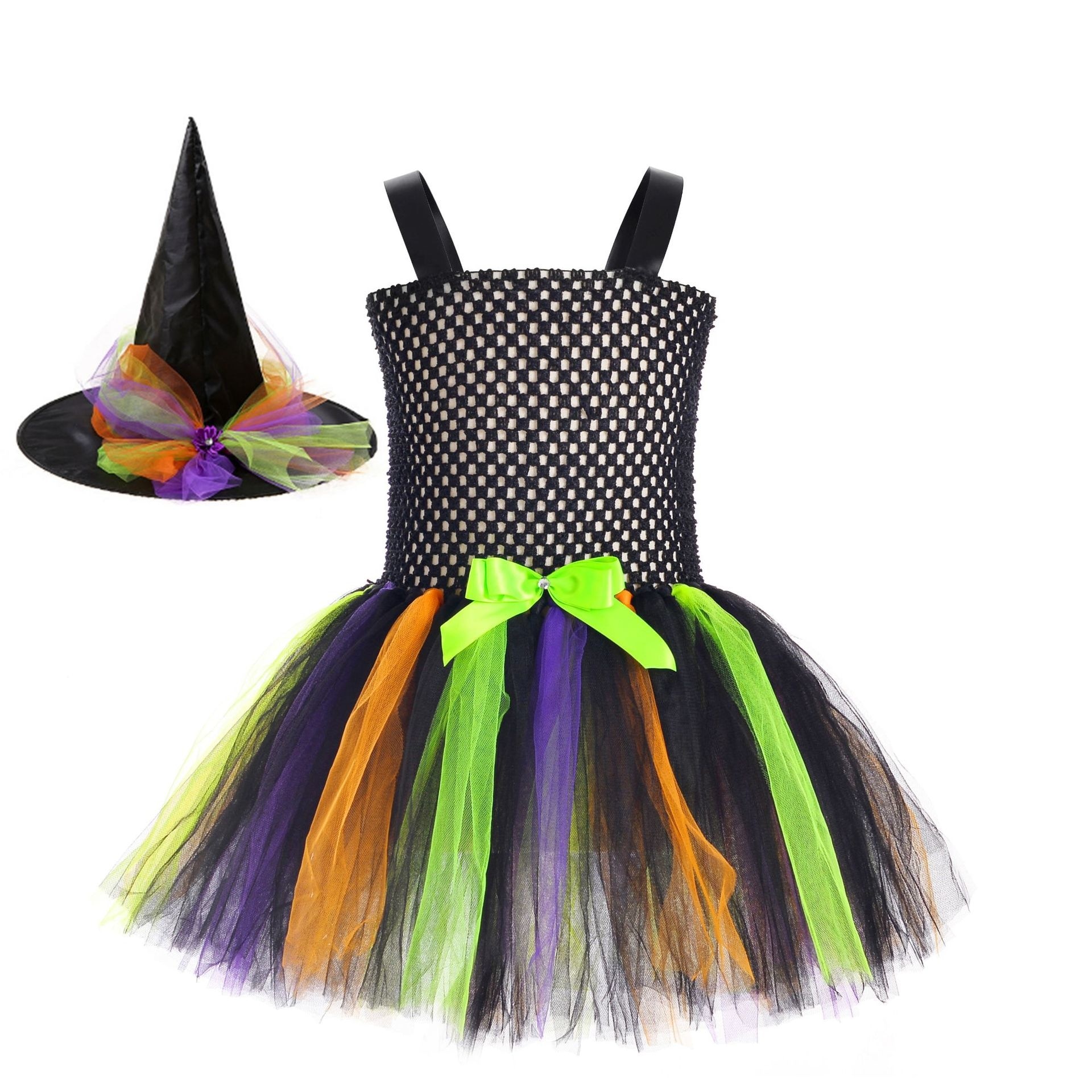 2022 New Halloween Little Witch Dress Suit Girls Dress Show Party Carnival Dress Halloween Cosplay Tutu Dress Children KIds