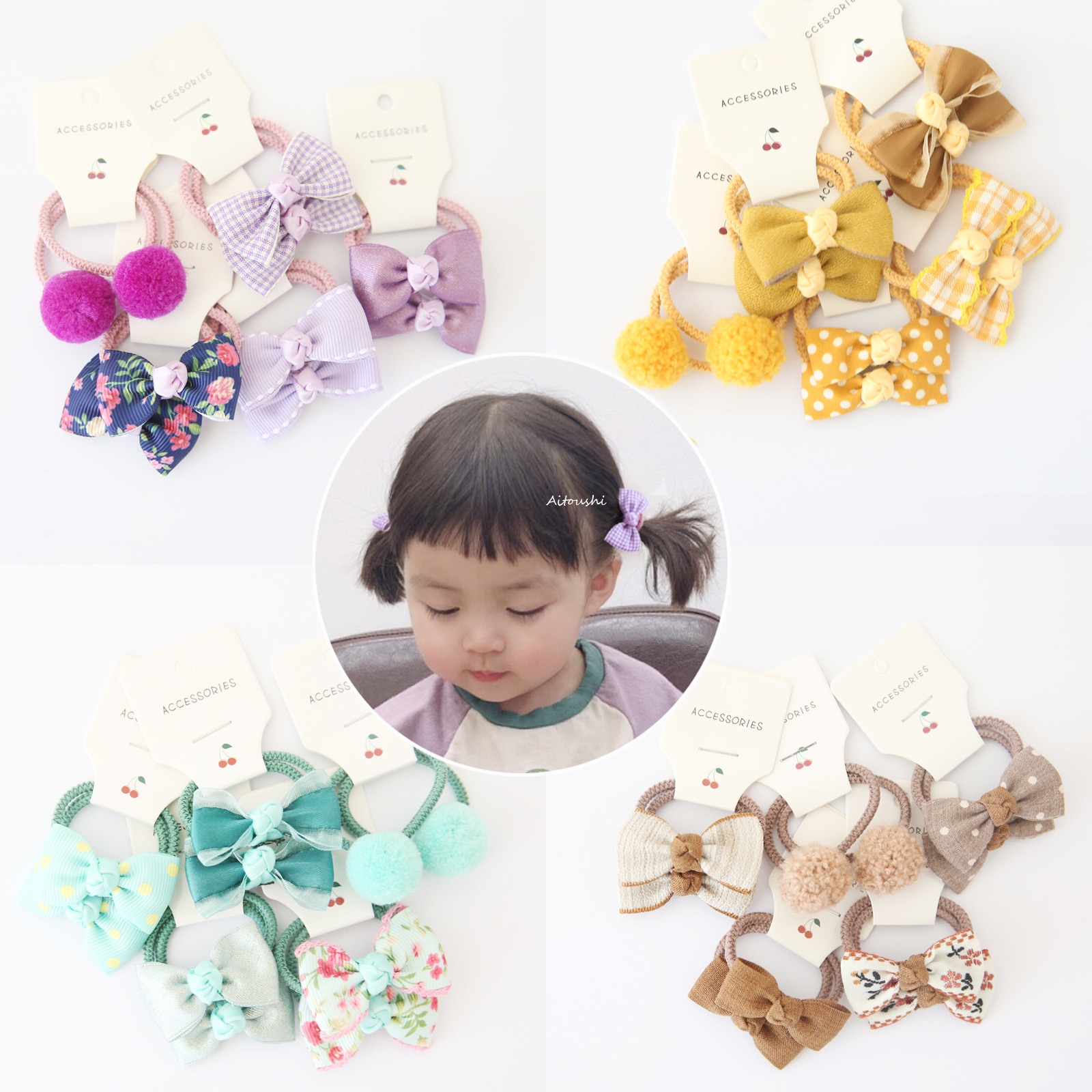 5Pcs Elastic Hair Ties Soft Rubber Bands Hair Ties Bows Girls Infants Toddlers Kids Small Ball Scrunchies Baby Hair Accessories