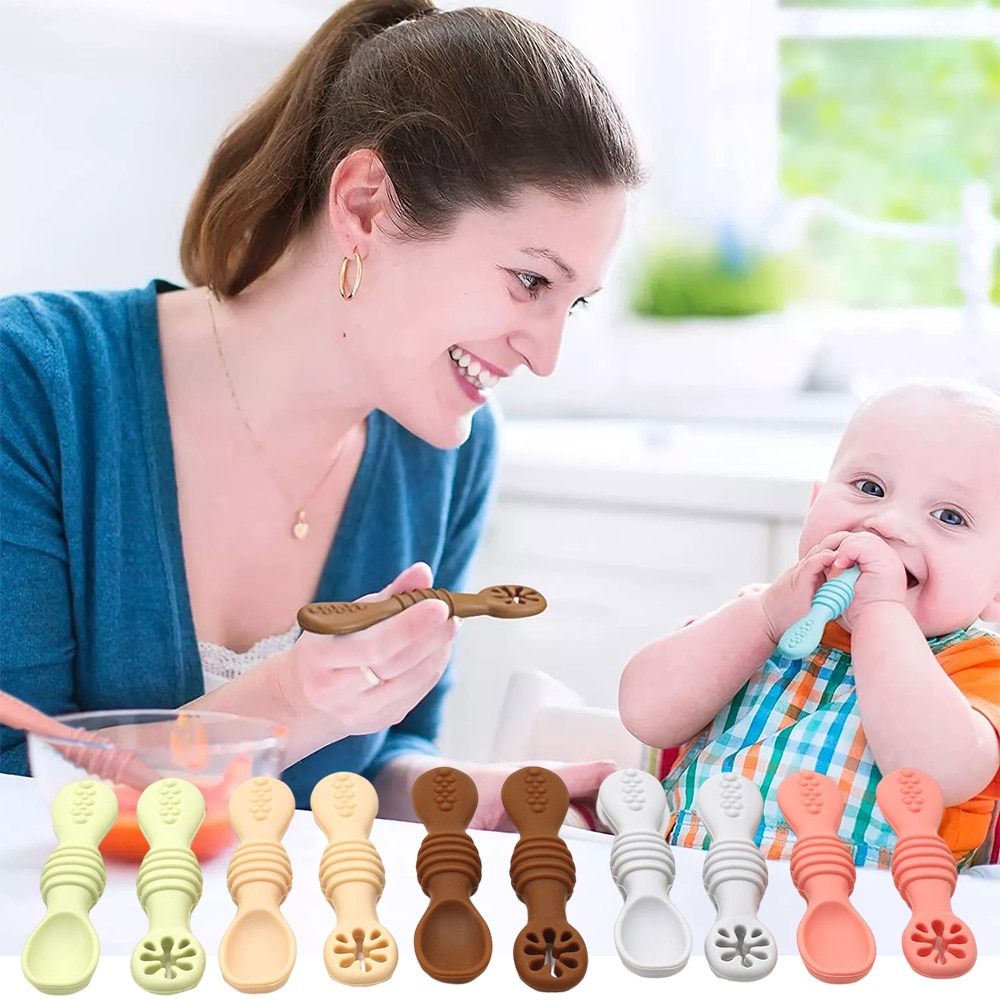 Baby Meal Spoon Set Food Grade Silicone Sticky Spoon Children Sticky Spoon Soup Spoon Fruit Color Silicone Training Spoon