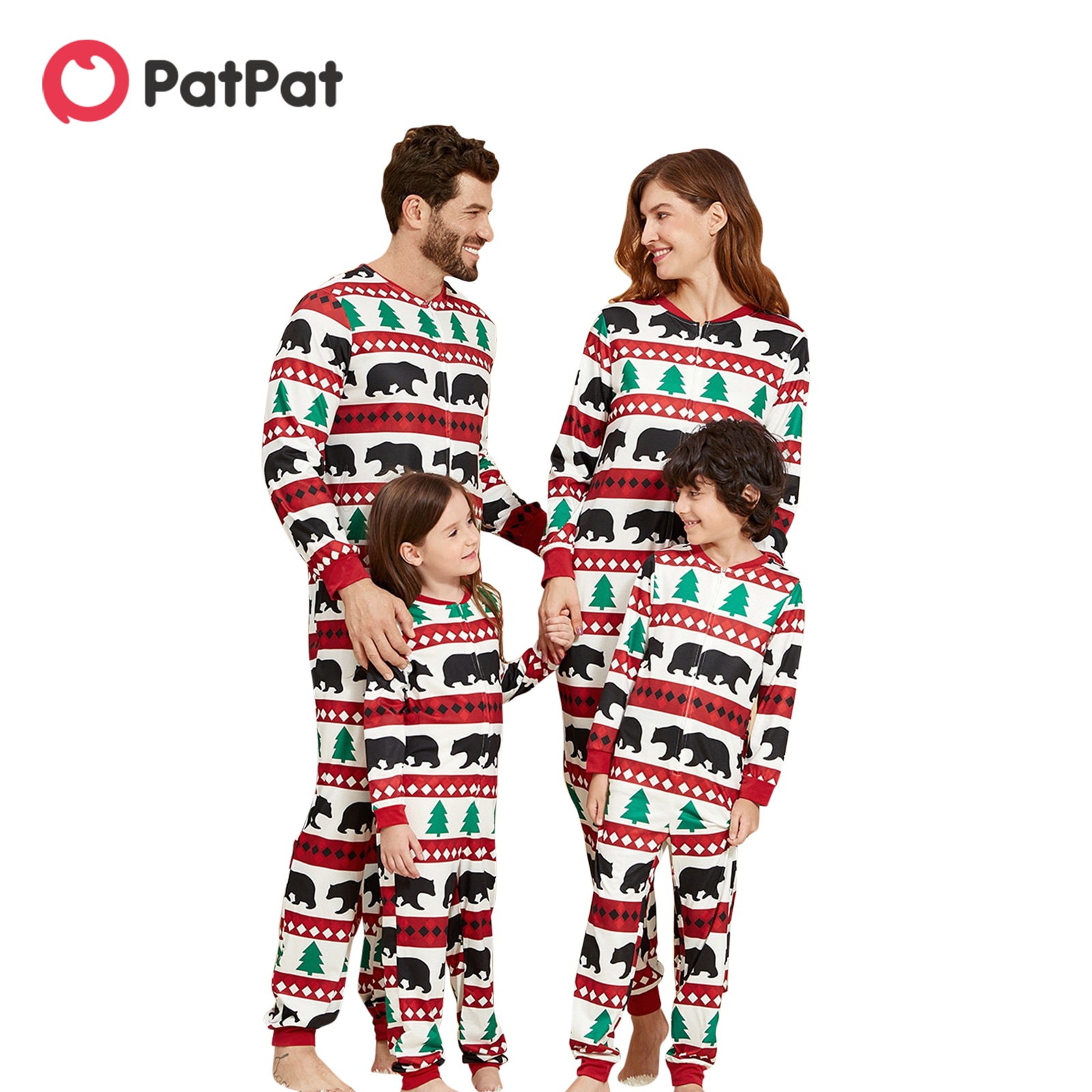 PatPat Christmas Tree and Bear Patterned Family Matching Onesies Flapjack Pajamas Sets（Flame Resistant）