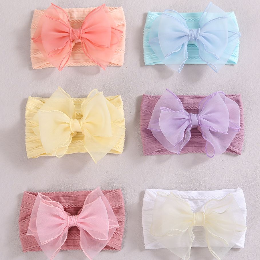 Elegant Baby Girl Headband Cute Chiffon Baby Bow Soft Cable Knit Toddler Headwear Nylon Elastic Hair Band Hair Accessories