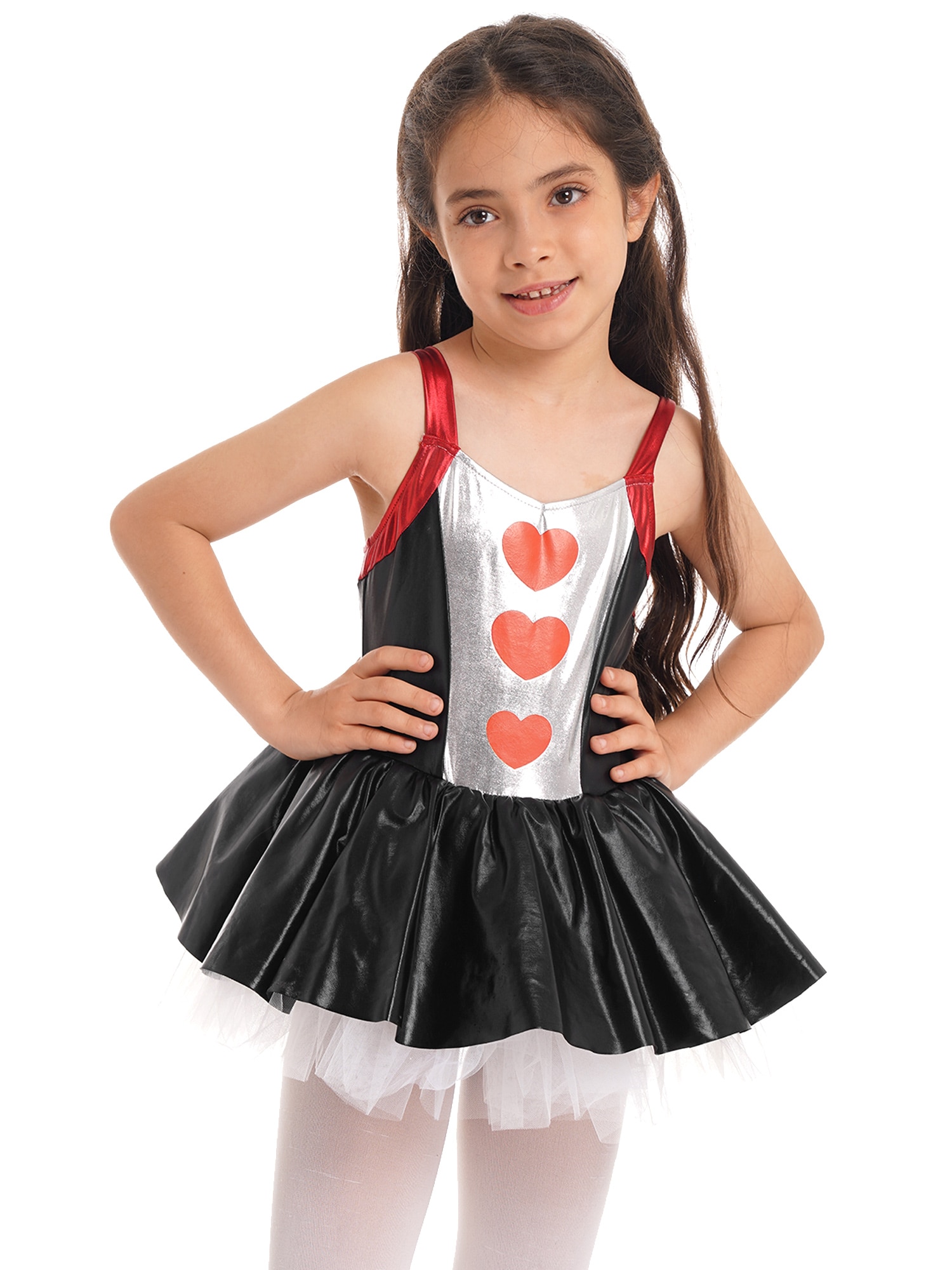 Kids Girls Dance Dress Up Jumpsuit Costumes 3-Heart Sleeveless Puffy Tulle Skirt Jumpsuit for Halloween Carnivals