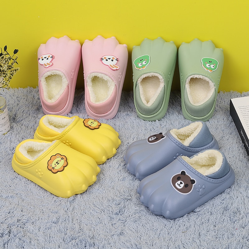 Kid Casual Shoes Cute Cartoon Animal Cotton Slippers Girls Boys Warm Winter Shoes Children Waterproof Indoor Outdoor Plush Soft