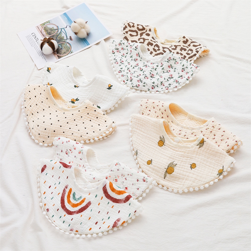 Cotton Baby Bibs New Print Ruffle Absorbent Baby Tassel Bib Newborn Burp Cloths Bandana Scarf for Boys Girls Feeding Drool Bib