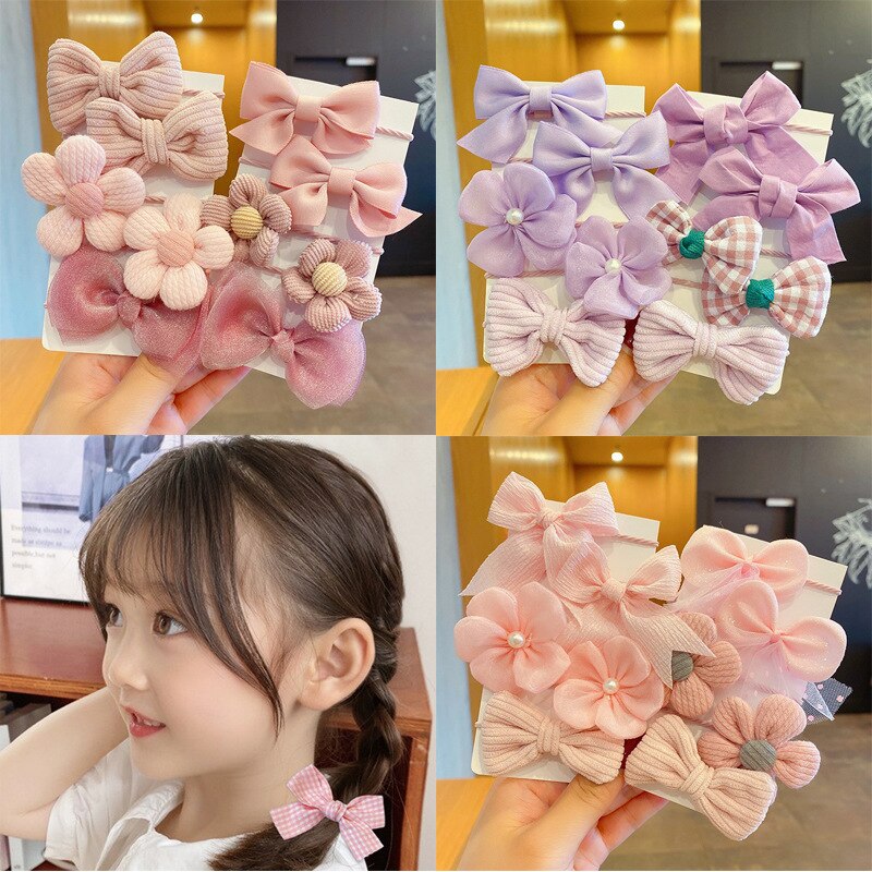 10pcs/set Kids Elastic Hair Bands Floral Bow Hair Rope Hair Tie Kawaii Princess Hair Ring Headwear Girls Kids Hair Accessories