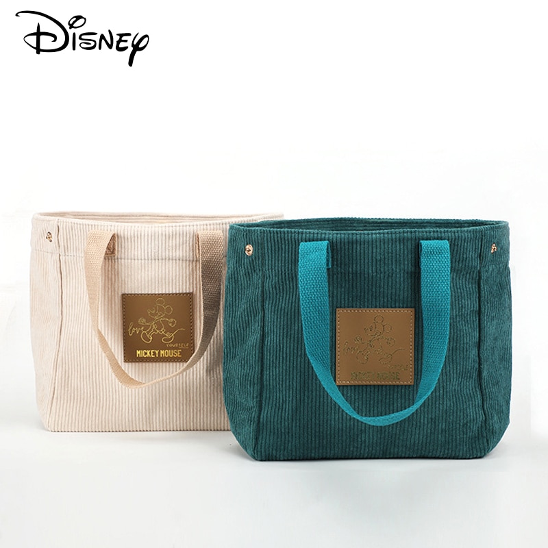 Disney New Mickey Corduroy Lunch Pack Tote Bag Cartoon Lady Hand Carry Makeup Bag Picnic Box Lunch Bag
