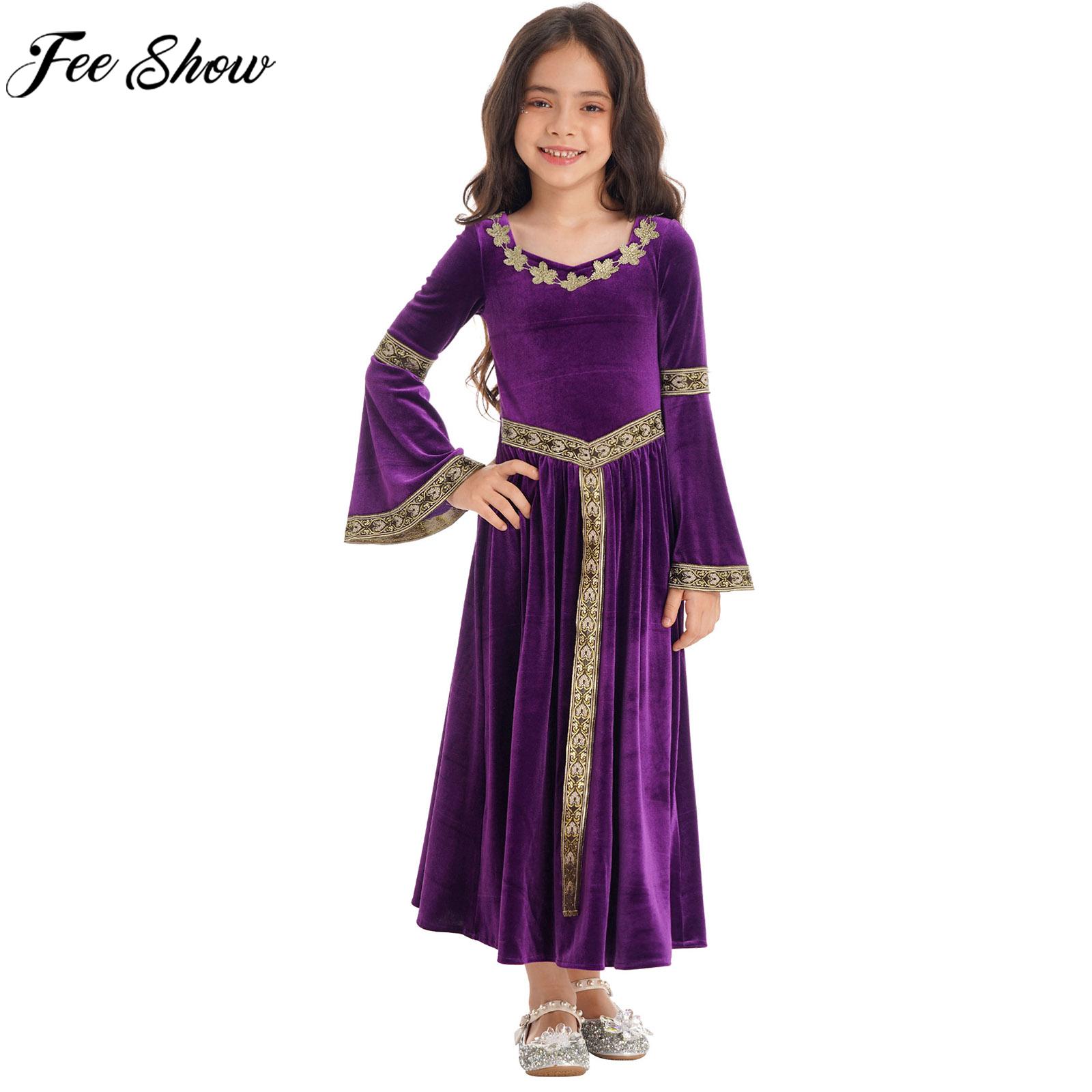 Kids Girls Halloween Medieval Renaissance Princess Dress Masquerade Victoria Theme Party Christmas Cosplay Performance Costume