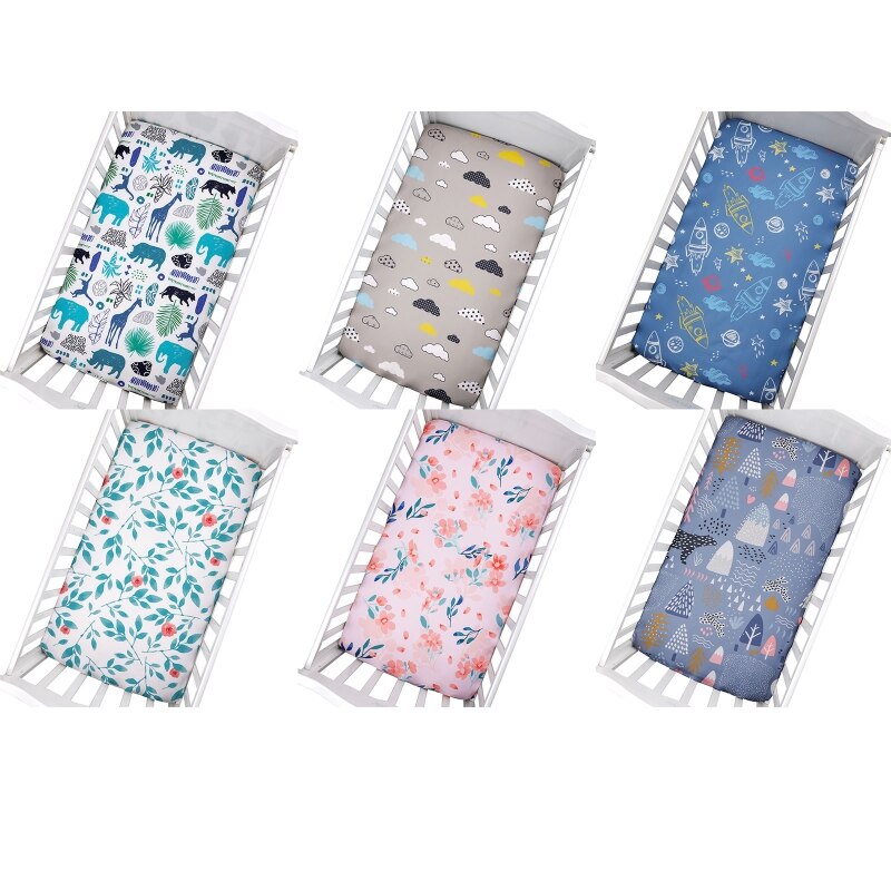 Baby Fitted Sheet Newborn Cotton Soft Crib Bed Sheet Children Mattress Cover Protector Cartoon Printed Cot Pad Cover