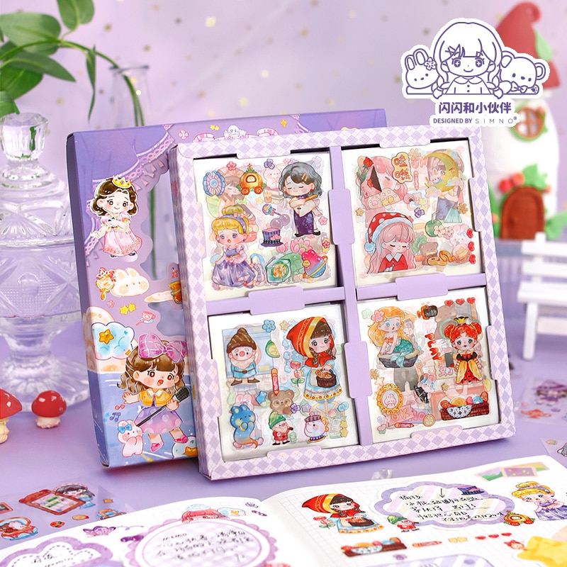 100 Sheets Color Cartoon Sticker PET Girl Stickers Set Cute Scrapbooking Material for Planners Gifts