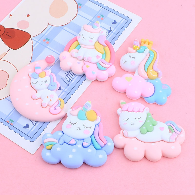 New Large Unicorn Flat Back Resin Cabochon Scrapbook DIY Craft Decoration Handmade Headwear Hair Accessories Tiara Hairpin Parts