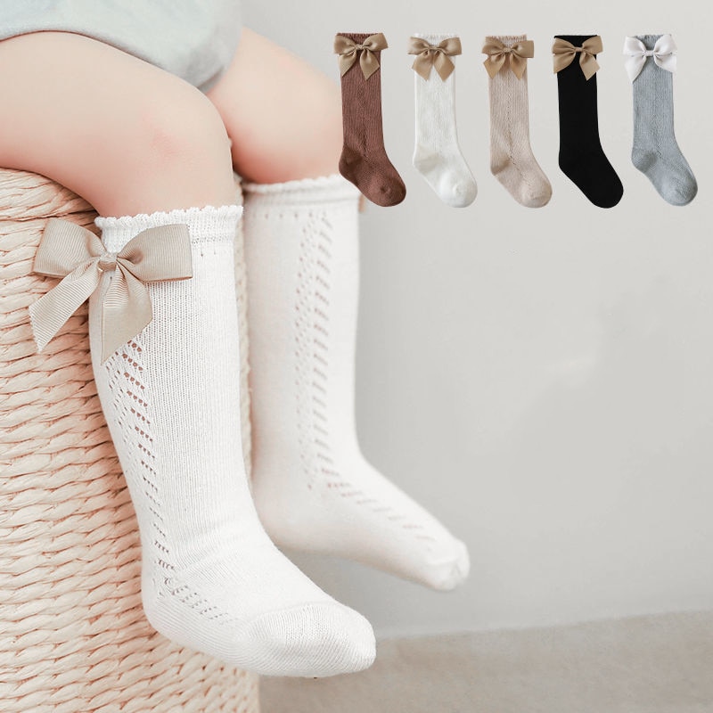 Children Girls Royal Style Bow Knee High Fishnet Socks Baby Toddler Bowknot In Tube Socks Kids Hollow Out Sock Sox 0-6Y