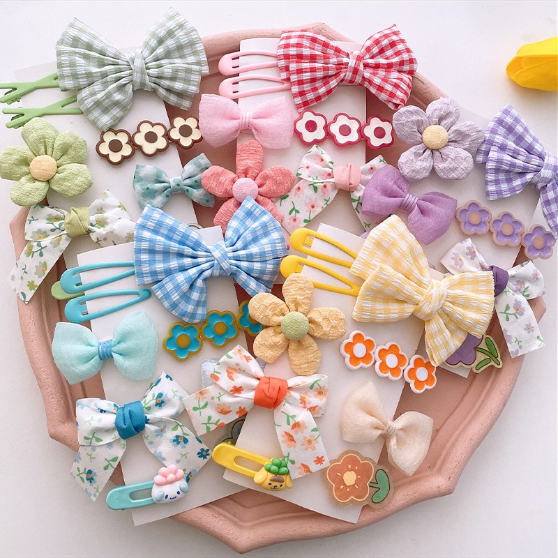9pcs/set Korean Costume Haipins Lattice Bow Floral Kawaii Cartoon Princess Hair Clips Pin for Baby Girls Cosplay Accessories