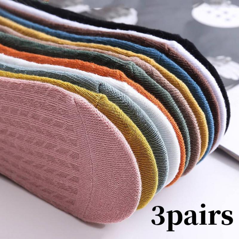 3pairs Socks Women Invisible Boat Socks Cotton Thin Striped Invisible Socks Shallow Mouth Silicone Non-slip Cotton Socks