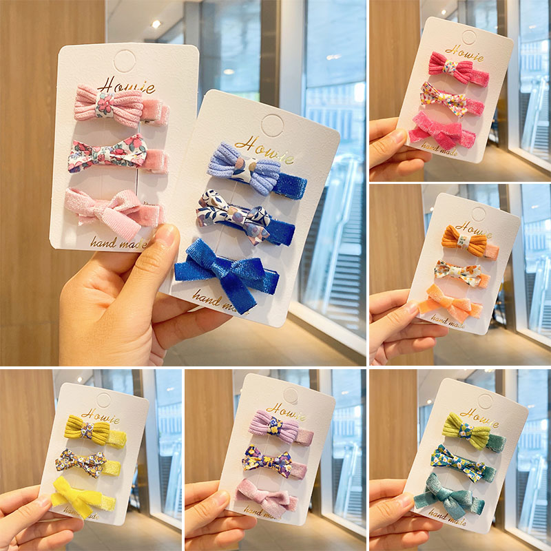 3pcs/set Korean Princess Kawaii Cloth Kids Hairpins Bow Floral Hair Pin Bang Side Clip for Children Girls Cosplay Accessories