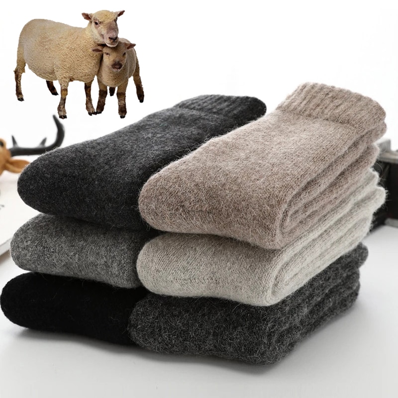 1 Pair Women Socks Winter Thicken Warm Wool Male Men Socks Super Plush Solid Merino Wool Socks Christmas Against Cold Snow Socks